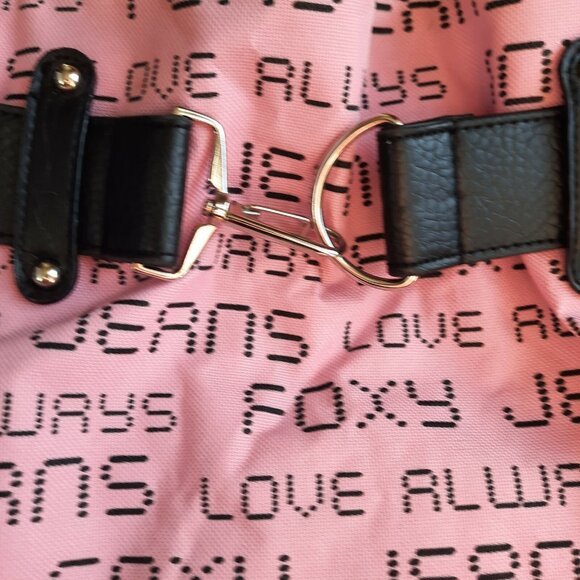 Y2K Foxy Jeans Large Tote Bag Bubblegum Pink Canvas Faux Leather 14 x 14 - Picture 3 of 7